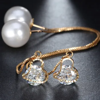 Móda Roztomilý Ucho Drôt Náušníc Ženské Modely Latríny Crystal Imitácia Perly Šperky Visieť Náušnice Brincos
