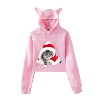 2020 Vianočné Mikiny Pre Dievčatá Módy Tlače Trendy Mačka Uši Kupírované Mikiny, Mikiny Jeseň Black Pink Hoodi Oblečenie FW51