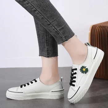 Ženy, čistenie jar low-cut ploché biele topánky móda príležitostné celý zápas študentov rady obuvi priedušná hrubé-soled vulkanizovanej obuvi
