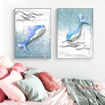 Moderná Severská Výzdoba Domov Umenie Zvierat Plagát Modrý Oceán Cartoon Veľryba Plátne Obrazy Pre Obývacia Izba Dekor Obrazov Na Stenu