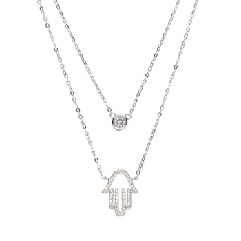 2019 nové dvojvrstvové strieborný náhrdelník mincový striebro jeden cz hamsa ruky s príveskom, šťastie, turecké 925 sterling silver šperky