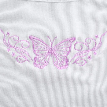 2020 Lete Motýľ Výšivky Ženy bez Rukávov T-shirt Letné Topy bez Rukávov Bežné Krátky Top Ladies Fashion White Mini Vesta