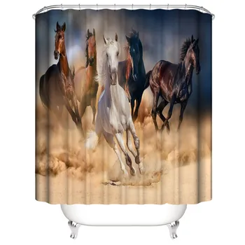 Kôň Sprchový Záves s Háčikmi Textílie Zviera 3d Kúpeľňa so Sprchou Záclony Kúpeľňa Záclonové Háčiky Nepremokavé Záves alebo Mat