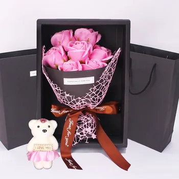 Simulovať 7 Mydlo Kvety Pena Ruže Kvet Darček S Box, Malé Kytice z Ruží Pre Ženy Valentína Tvorivé Medveď Darček PE
