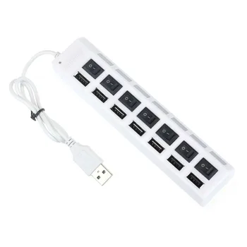 Nová 7 Portov, LED USB 2.0 Adaptér Hub Power on/off Prepínač Pre PC, Notebook Feb 8