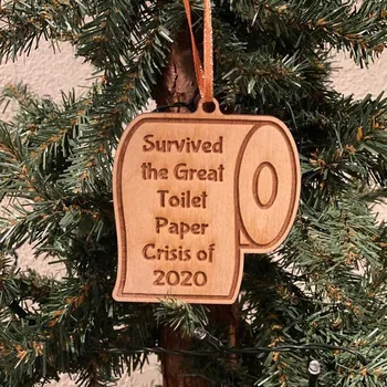 2020 Karantény Vianočné Dreva Ornament Toaletný Papier Krízy Prívesok Nový Rok Darček Domáce Dekorácie