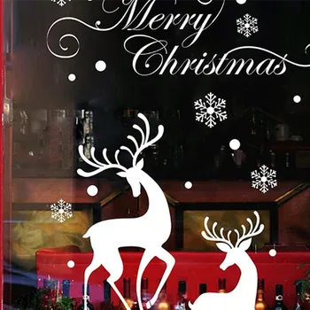 QT-0226 Vinyl Vianočné Obchodu Okne na Pozadí Glass display Biele snehové Vločky Sobov Vymeniteľné Dekoračné Samolepky na Stenu