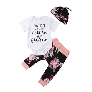 Nové Modely 2019 Lete Novonarodené Deti Baby Girl Bavlnené Oblečenie Set List Topy Kvetinový Nohavice, Klobúk Oblečenie Detí Nastaviť