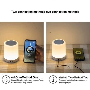 Farebné Nočné Svetlo s Bluetooth Reproduktor Wireless Touch Ovládania Stôl, stolná Lampa Nabíjateľná Budík Prenosný Reproduktor