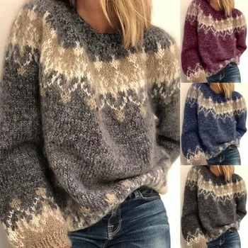 Dámske svetre 2020 nové príležitostné voľné mohair hrubo pletený žakárové žien sveter