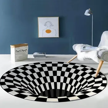 Móda 3D Vytlačené Koberec pre Spálne, Obývacia Izba, Pracovňa Non-Tkané Protišmykových Plocha Podlahy Mat Black White Kontroly Kolo Koberec