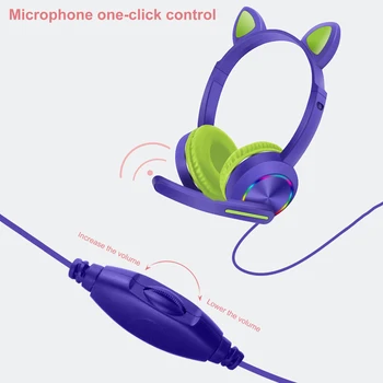 AKZ-020 Káblové Slúchadlá Cute Cat Ucho Univerzálny 3,5 mm Skladacie Slúchadlá Svetelný RGB Svetlo Káblové Slúchadlá s Mikrofónom