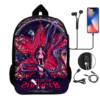Podivné veci batoh college school bagr dievča, chlapec, USB rozhranie batoh Moclila taška cez rameno