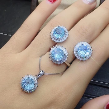 KJJEAXCMY jemné Šperky 925 sterling silver vykladané prírodné blue topaz klasické prívesok, prsteň náušnice nastaviť podporu test Čínsky štýl
