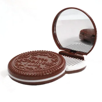 Dievčatá Čokoládové Cookies Mini Sklopné Zrkadlo s Hrebeňom Princezná Prenosné Sandwich Biscuit Tvar make-up, Kozmetické Vrecko Zrkadlo SK88