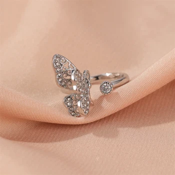 Motýľ Krúžok Drahokamu Otvorenie Plný Vrták Diamant Prsta Krúžky Ženy Šperky Nádherné Spracovanie Svadobné Šperky