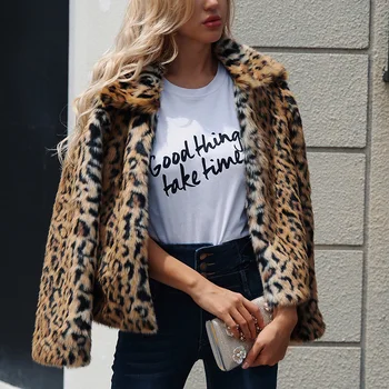 Luxusné Umelú Kožušinu Kabát pre Ženy 2020 Módne Zimné Teplé Leopard Umelé Kožušiny dámske Kabáty Cardigan Bunda vrchné oblečenie Kabát
