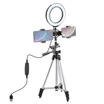 PULUZ 6.2-Palcový Prenosný Dual Telefón Klip Vyplniť Svetlo & Nastaviteľný Statív Pre Youtube make-up Live Selfie LED Prsteň Svetla Vlog Lampa