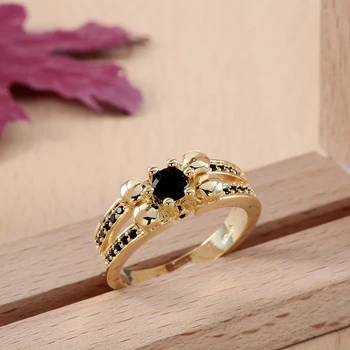 Black zirkón Prstene pre ženy gold-farba vintage lebky kvetinové šperky spevnené českej zirkón Svadobné kapela Zásnubný Prsteň