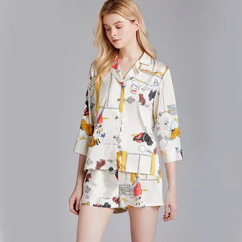 2020 nové módne pyžamá ženy jar leto hodváb pyžamo vyhovovali šortky bežné domáce oblečenie žien saténové pyžamá 2 dielna sada PJ