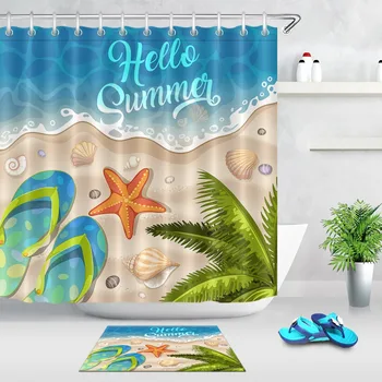 LB 3D Beach Pobreží Oceánu Prírody Extra Dlhé Textílie Sprchové Závesy Kúpeľňa Opony Nepremokavé Polyesterové Pre Umenie Vaňou Dekor