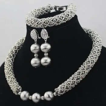 Nový Príchod! Silver Grey Crystal Náhrdelníky Kostým Jewellry Nigérijský Svadobné Afriky Korálky Šperky Set Doprava Zadarmo ALJ682