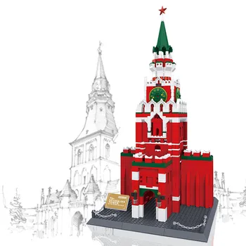 WANGE Slávne Mesto Architektúry Rusko Kremeľ Bell Tower 3D Model Budovy Blokov Auta DIY Montáž Educationa Tehly Hračky pre Chlapca