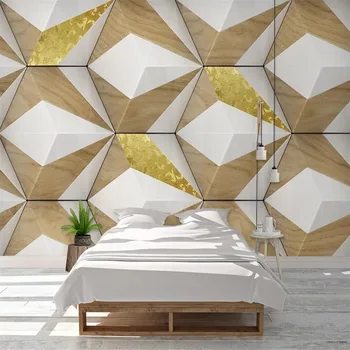 Milofi vlastné 3D tapeta nástenná maľba abstraktné trojuholník póry dreva zlatý pozadí stene obývacej izby, spálne dekorácie wallpape