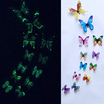 12pcs Svetelný Butterfly Design Odtlačkový Umenie Samolepky na Stenu Miestnosti Magnetické Domova Diy Nálepky Stickertjes Tapety, Dekorácie