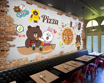 Doprava zadarmo Módne Tehlovej Steny Ručne Maľované Pizzeria Západnej Reštaurácia Vlastné 3D Tapeta nástenná maľba kórejský Štýl Cartoon nástenná maľba