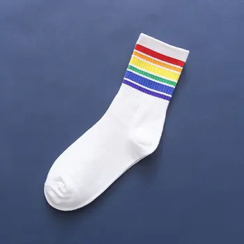 Retro Farebné Pruhy Rainbow Ženy Členok Bavlna Zimné Ponožky Harajuku Vianočný Darček Lady Teplé Bežné Príliv kórejský Biele DOPLNKY