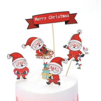 Veselé Vianoce Cake Vňaťou Santa Claus Strom Jeleň Lesk Tortu Mulčovače Happy Birthday Pletie Tortu Vlajka Nový Rok Party DIY Dekor