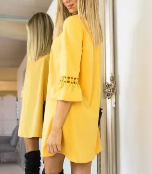 Dámske Ležérne Mini Šaty 2019 Nové Letné Čierna Biela Žltá Mozaika O-Krku Krátky Rukáv Dresselegant mini šaty vestidos