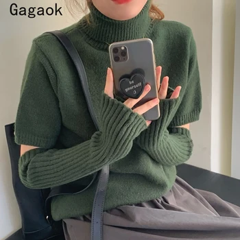 Gagaok kórejský osobnosti basic sveter 2020 jar jeseň nový elegantný pulóver bežné univerzálny odnímateľný, puzdro pletené svetre