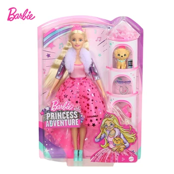 Barbie Princezná Dobrodružstvo Bábika Playset blond Vlasy s Šteňa Módne Interaktívne Bábiky Hračky Dovolenku Dar GML76