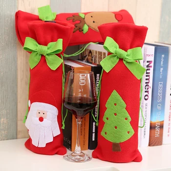 1 ks bowknot santa claus víno fľaša šampanského kryt vianočný darček taška tabuľka večera decortation Vianočné ozdoby dodávky