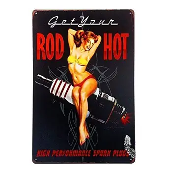 Sexy Lady Hot Rod Sviečky Pin Up Girl Domova Garáž Pravidlá Kovov Cín Prihlásiť TIN Prihlásiť 7.8X11.8 PALEC
