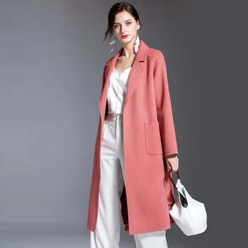 Ženy obojstranný ružová slim windbreaker vlna cashmere zimné zvrchníky vlnené plášte high-end dlho ručné outwear nadrozmerná