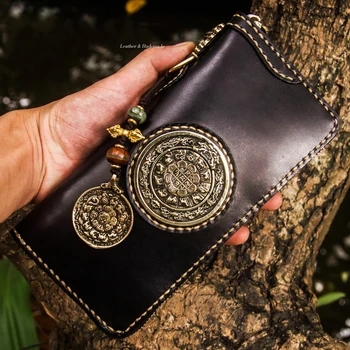 Jedinečný kreatívny dizajn ručné mužov peňaženky dlhý zips, intarzované šťastie Originálne Kožené peňaženky ženy, luxusné značky spojka kabelku