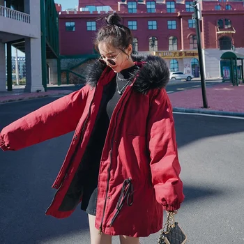 Zimné nové žien bavlna-čalúnená bunda kórejská verzia zostrojenia kožušiny golier hrubé strednej dĺžky parkas čalúnená bunda