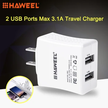 HAWEEL 2 USB Porty Max 3.1 Cestovná Nabíjačka s NAMI Konektor pre iPhone, Galaxy Huawei Xiao LG, HTC a iné inteligentné telefóny(Biela)