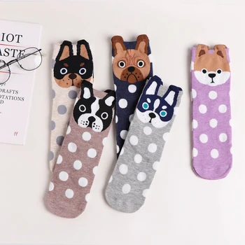 1/2/3Pair Cartoon Ženy Ponožky 3D Roztomilý Zvierat Psa Ponožky S Tlače Dot Bavlna Žena Ponožky Jeseň v Zime Teplé Ponožky Sokken Meias