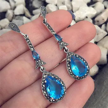 Yo 2018 Módne Boho Kostým Šperky Náušnice pre ženy Bohemia Vintage Blue Crystal Drop Náušnice Žena