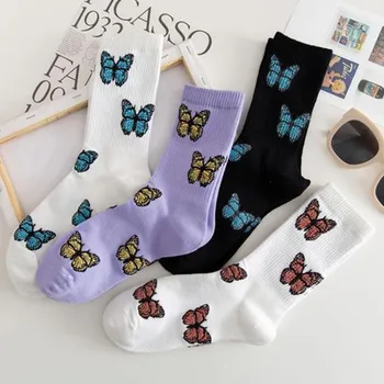 Japončina Kórejčina Harajuku Roztomilý Motýľ Tlače Ženy Ponožky Bežné Bavlna Skateboard Ponožky Módne Jednoduché Dievča Uprostred Trubice Ponožky