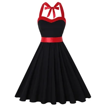 Ženy Letné Šaty 2019 Vintage Šaty 50. rokov 60. rokoch Retro Big Swing Pin up Black Red Audrey Hepburn Rockabilly Ohlávka Šaty Vestidos
