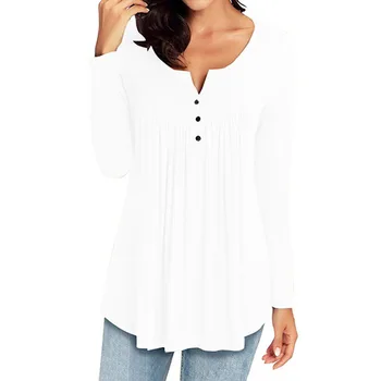 S-5XL Plus Veľkosť Jeseň Ženy Oblečenie Farbou Slim T-Shirt Long Sleeve Top Žena Tlačidlo Bežné Ženy, Pulóvre Bavlna Tee 2020