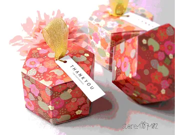 50pcs/veľa Cherry Blossom Vianočný Večierok Pečenie Box Sakura Hexagon Čokoládové Cukrovinky Darček Cake Box Nový Rok Dekorácie Balík