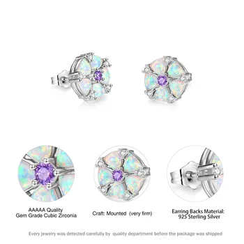 Kúzlo Ženy Fialová Crystal Kvet Jednoduché Náušnice Strieborné Farba Stud Náušnice Pre Ženy, Luxusné Biele Opálové Kameň Svadobné Náušnice