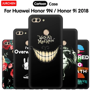 JURCHEN Mäkké Silikónové Čierne puzdro Pre Huawei Honor 9N / 9i 2018 Kryt 5.84 palcový Roztomilý Vytlačené TPU Telefón Prípad Pre Česť 9N LLD-AL20