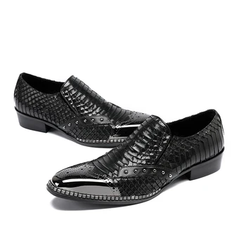 Chaussures Hommes Módne Mens Topánky Námestie Podpätky Pointy Spike Svadobné Topánky Čierna Metalíza Krokodílej Kože Formálne Topánky